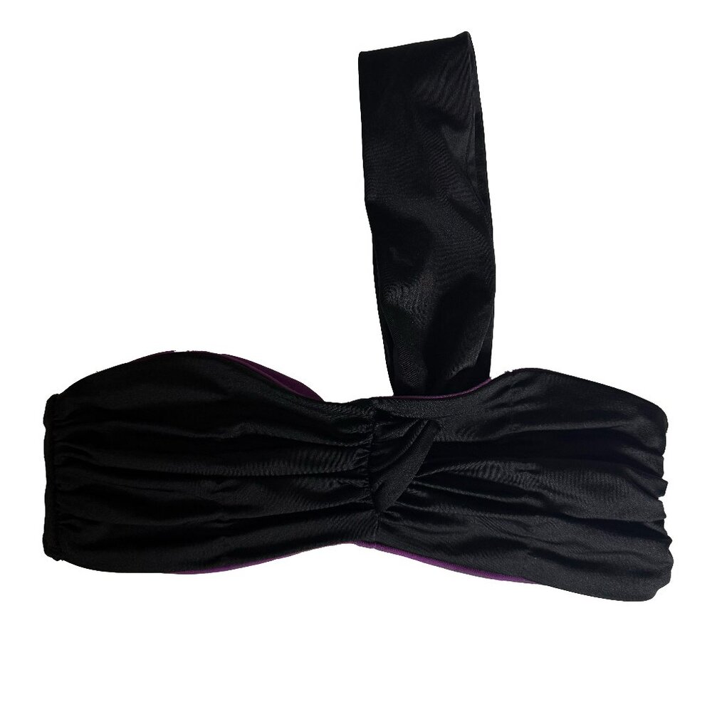 Black bikini top, one shoulder bikini top, rudge top